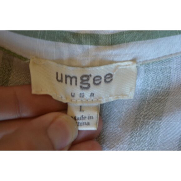 Umgee Green White Striped V Neck Roll Tab Sleeve Frayed Tunic Mini Dress Size L - Picture 4 of 6